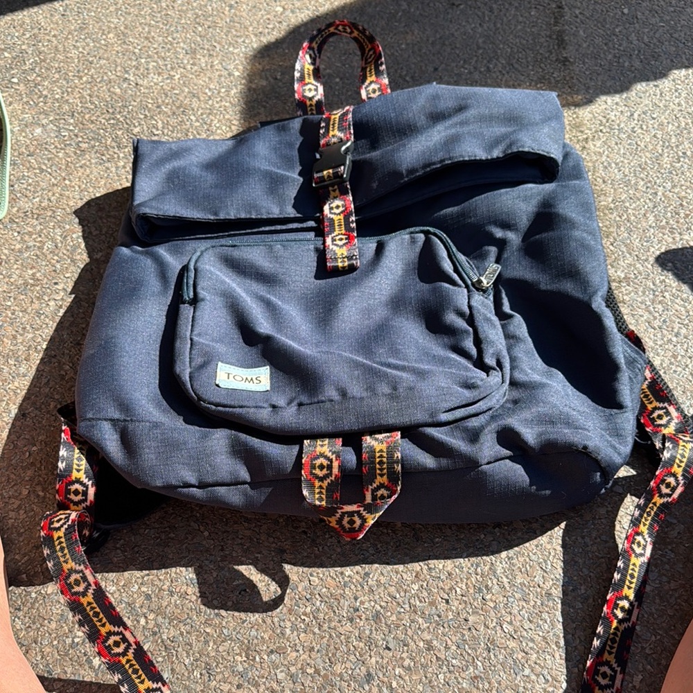 Toms Navy Backpack With Patterned Straps - image 1